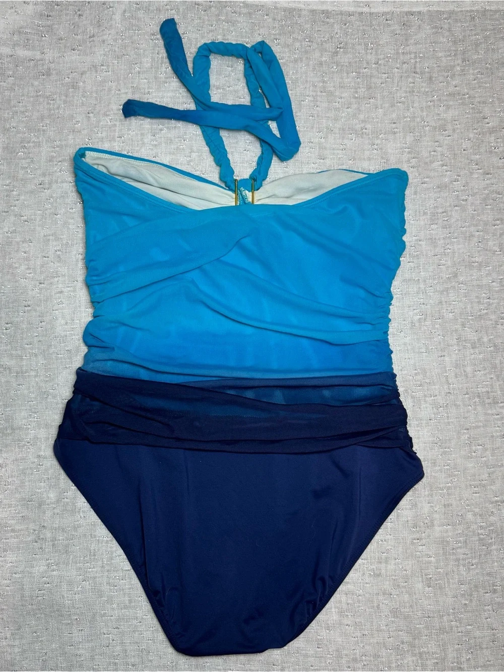 Ralph Lauren Blue Ombre One-Piece Swimsuit with Beaded Detail Women’s Size 14 XL